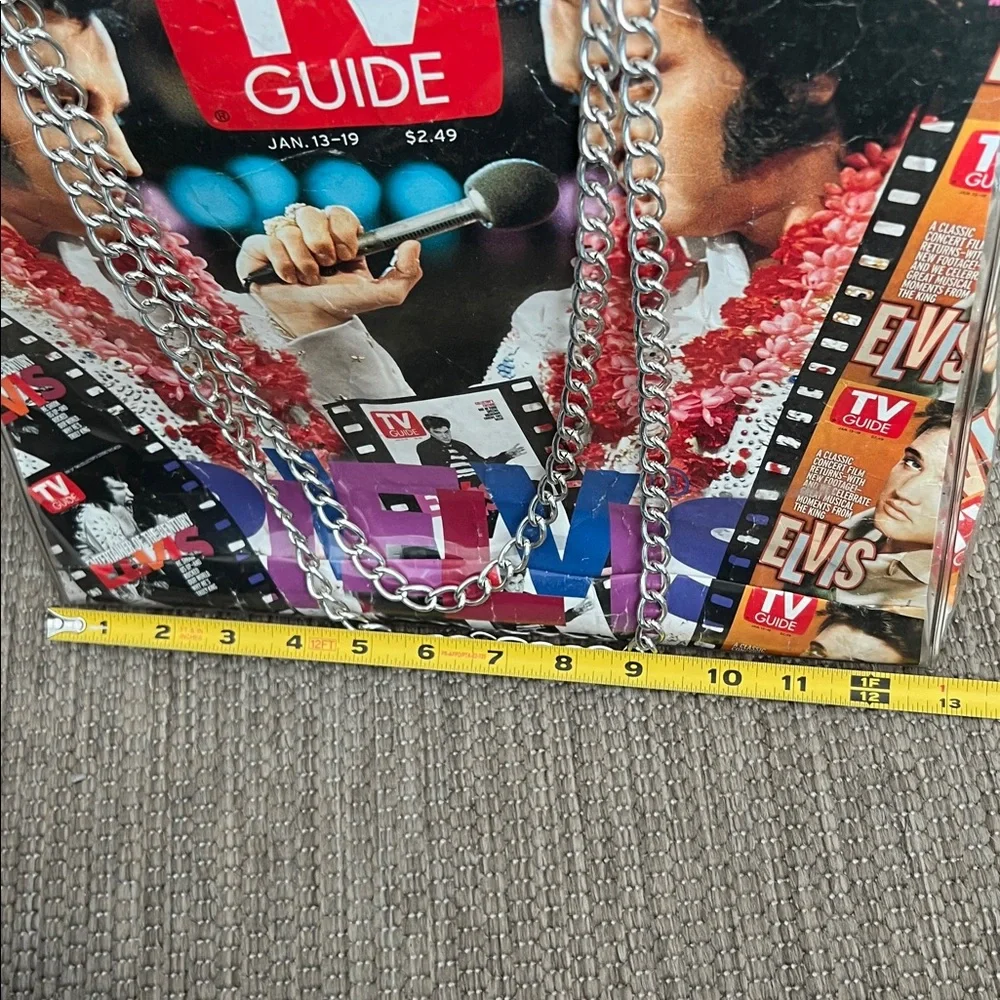 Vintage Elvis TV Guide tote bag with chain strap